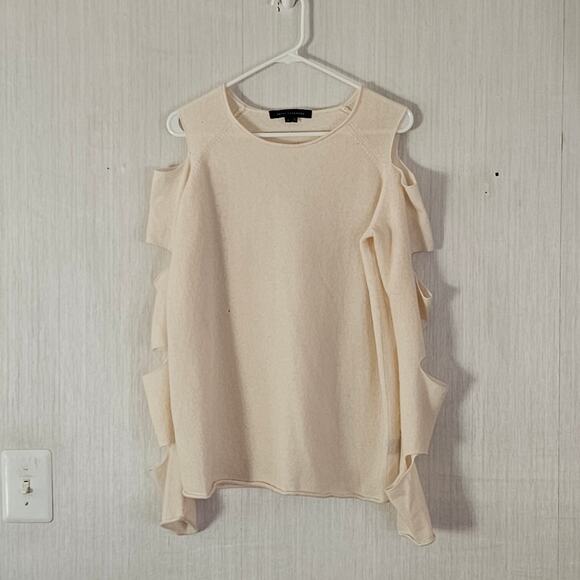 Skull Cashmere Slash Sleeve Sweater Cream Sz M FLAWS - Picture 13 of 16